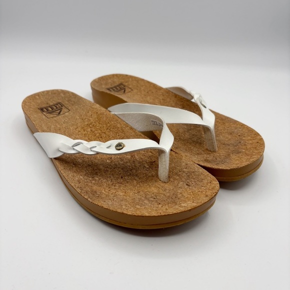 REEF Court Twist Sandals 7 White Women's Flip Flops Cork - Picture 1 of 10